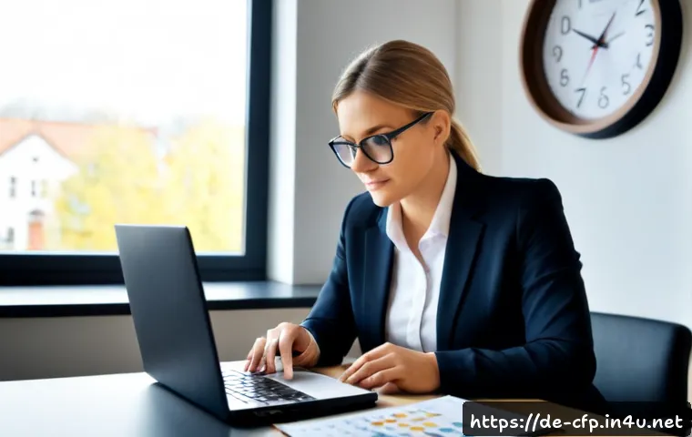 Home 15 재무설계사의 시간 관리 방법 - Photorealistic German financial advisor managing a structured workday at a clean modern office desk,...
